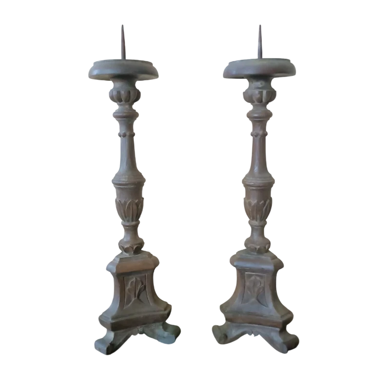 Pair of wooden candlesticks italy late 18th century