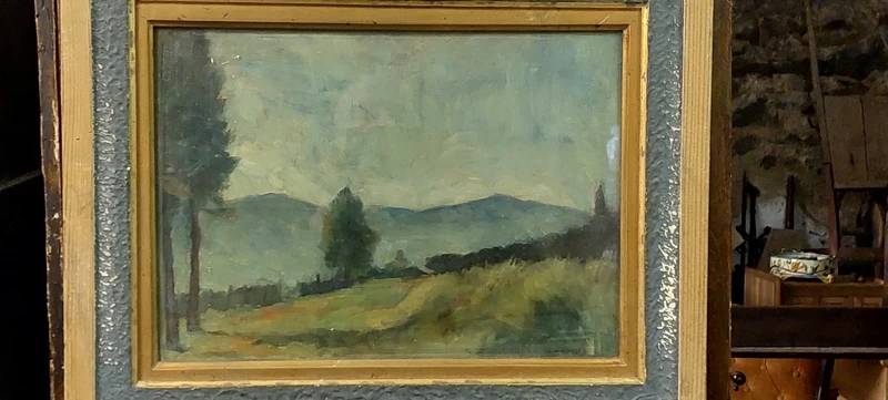 ENNIO COCCHI LANDSCAPE AND STILL LIFE PAINTED ON 2 SIDES BOARD