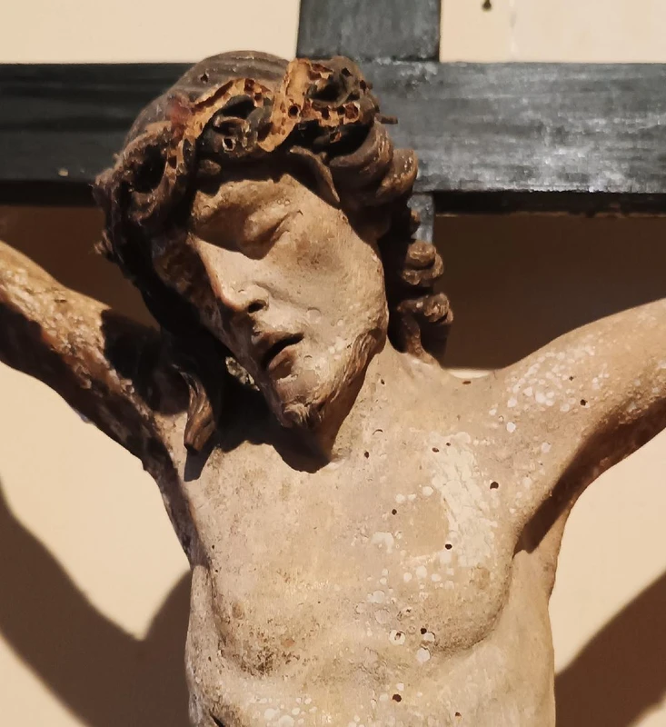 Antique large polychrome wooden christ late 17th century -