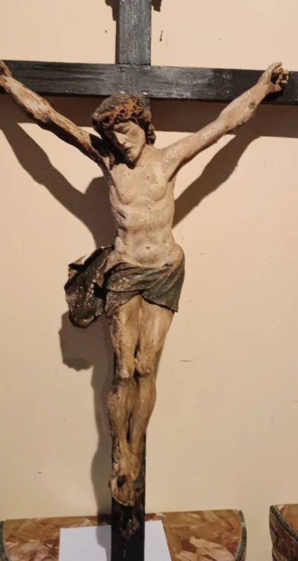 Antique large polychrome wooden christ late 17th century -