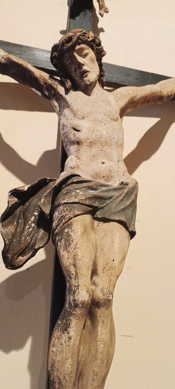 Antique large polychrome wooden christ late 17th century -