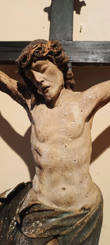 Antique large polychrome wooden christ late 17th century -