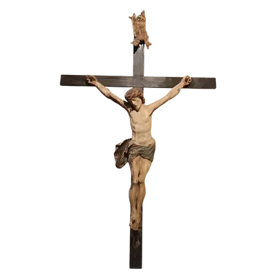 Antique large polychrome wooden christ late 17th century -