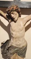 Antique large polychrome wooden christ late 17th century -