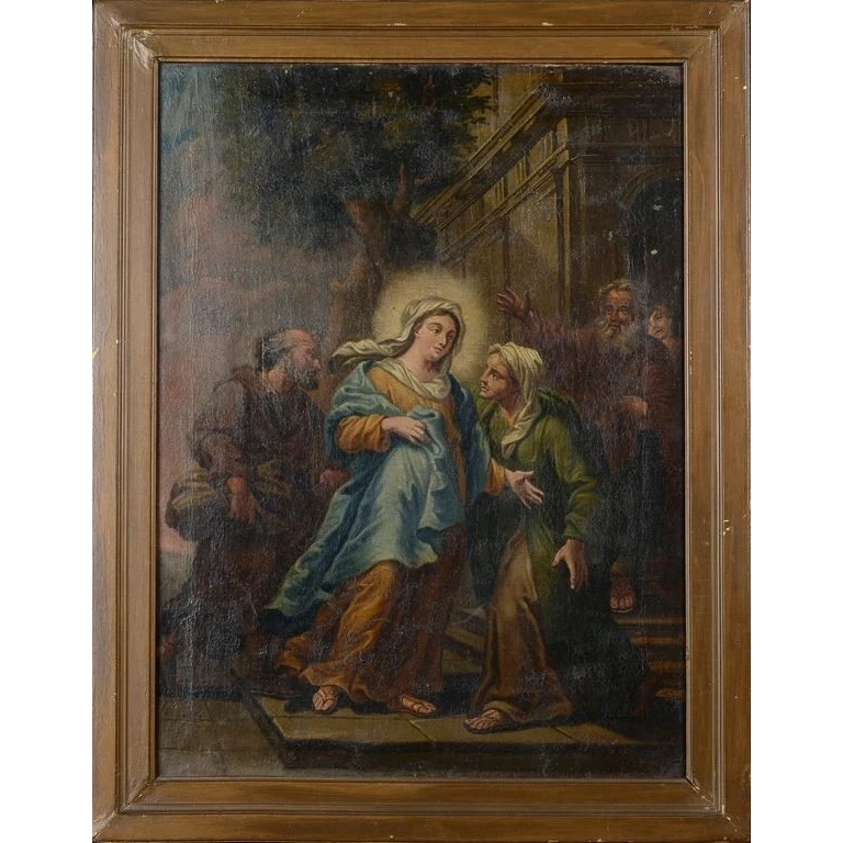 Oil painting on canvas antique Italian school 18th century -Visitation