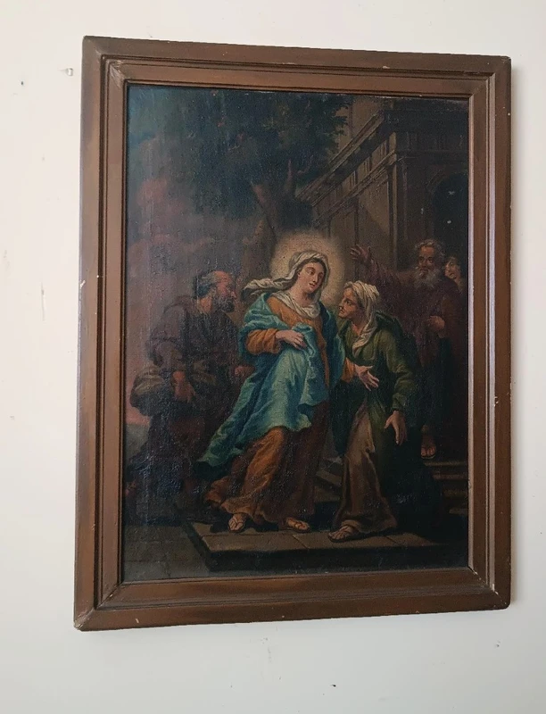 Oil painting on canvas antique Italian school 18th century -Visitation
