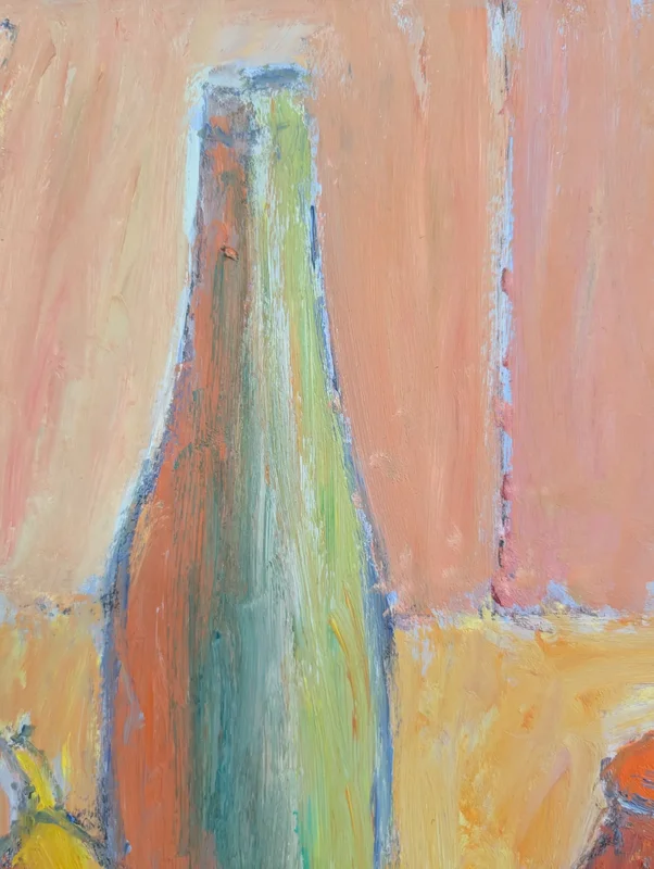 Still life with bottle, fruit and jug, Dino Migliorini
