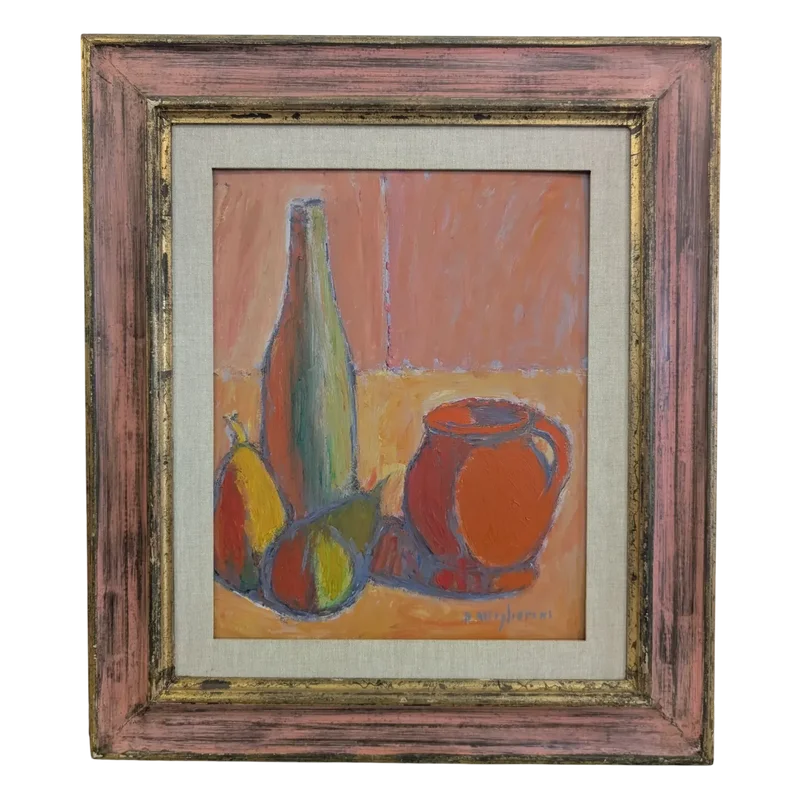 Still life with bottle, fruit and jug, Dino Migliorini