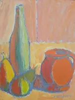 Still life with bottle, fruit and jug, Dino Migliorini