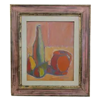 Still life with bottle, fruit and jug, Dino Migliorini