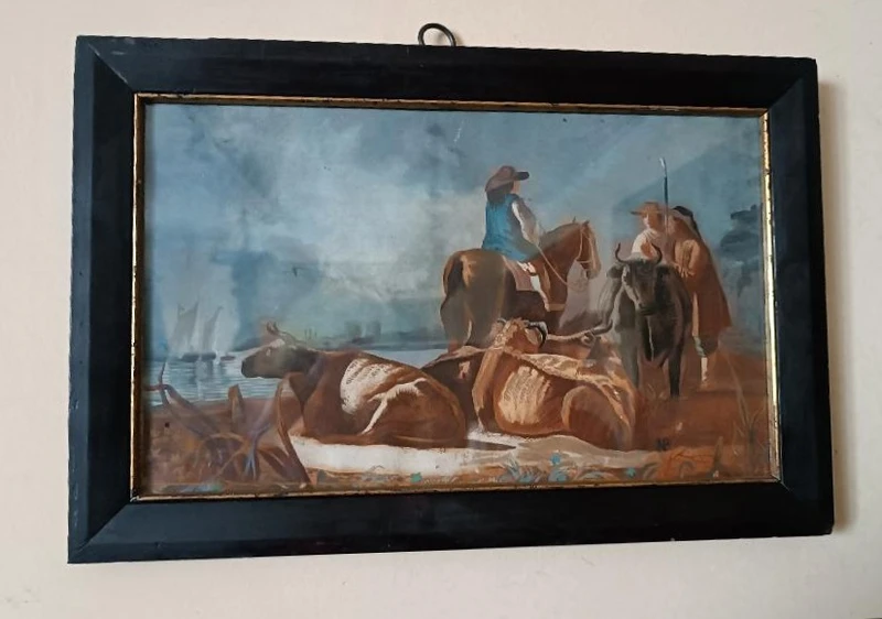 Peinture ancienne à la détrempe sur papier École italienne 18e siècle