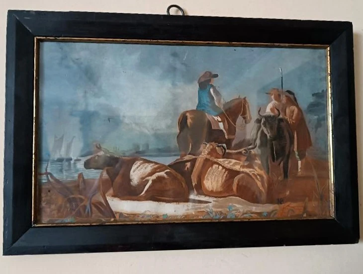 Peinture ancienne à la détrempe sur papier École italienne 18e siècle