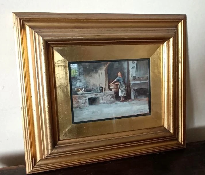 Huile sur panneau "la blanchisseuse" Gino Tommasi (1880-1942), début du 20e siècle