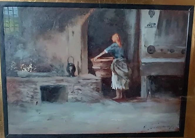 Huile sur panneau "la blanchisseuse" Gino Tommasi (1880-1942), début du 20e siècle