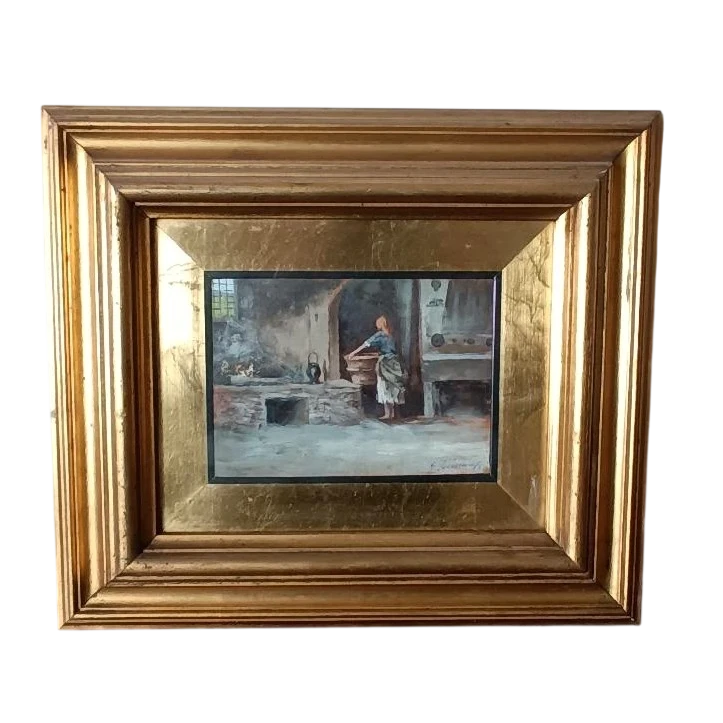 Huile sur panneau "la blanchisseuse" Gino Tommasi (1880-1942), début du 20e siècle