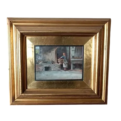 Huile sur panneau "la blanchisseuse" Gino Tommasi (1880-1942), début du 20e siècle