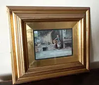 Huile sur panneau "la blanchisseuse" Gino Tommasi (1880-1942), début du 20e siècle