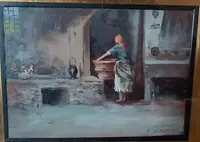 Huile sur panneau "la blanchisseuse" Gino Tommasi (1880-1942), début du 20e siècle