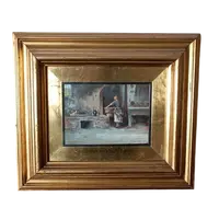 Huile sur panneau "la blanchisseuse" Gino Tommasi (1880-1942), début du 20e siècle