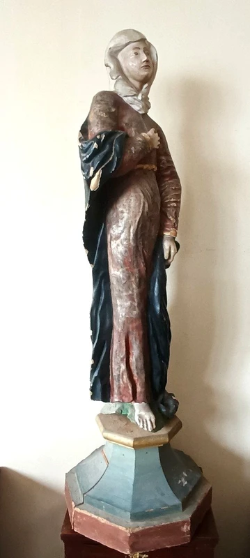 Grande sculpture ancienne de Saint en bois polychrome