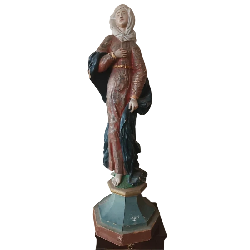 Grande sculpture ancienne de Saint en bois polychrome