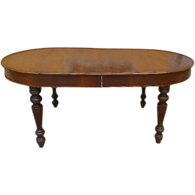 Table ovale ancienne à rallonge en noyer-