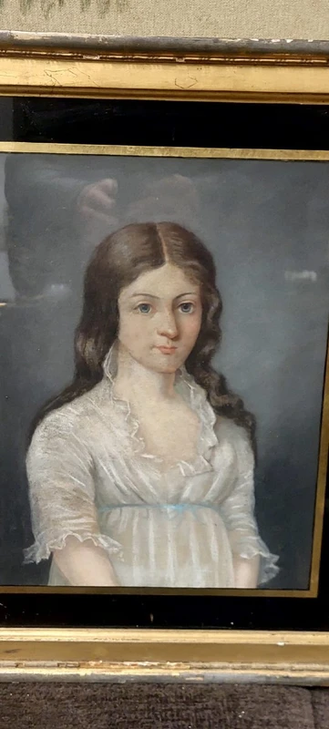 Antico ritratto  pastello su tela di  giovane nobildonna , firmato e datato  1899