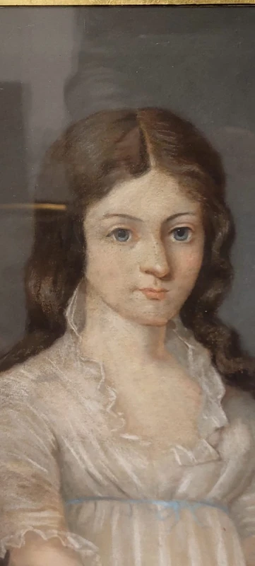 Antico ritratto  pastello su tela di  giovane nobildonna , firmato e datato  1899