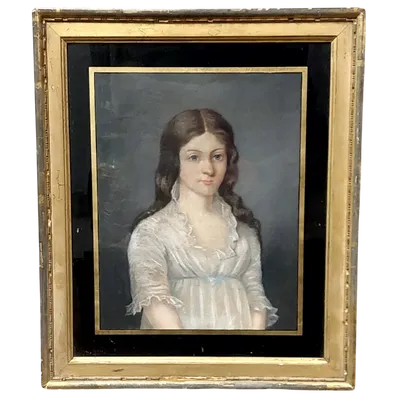 Antique pastel portrait on canvas of young noblewoman , signed and dated 1899
