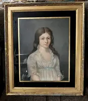 Antico ritratto  pastello su tela di  giovane nobildonna , firmato e datato  1899