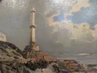 View of lighthouse with stormy sea, Enrico Agazzi