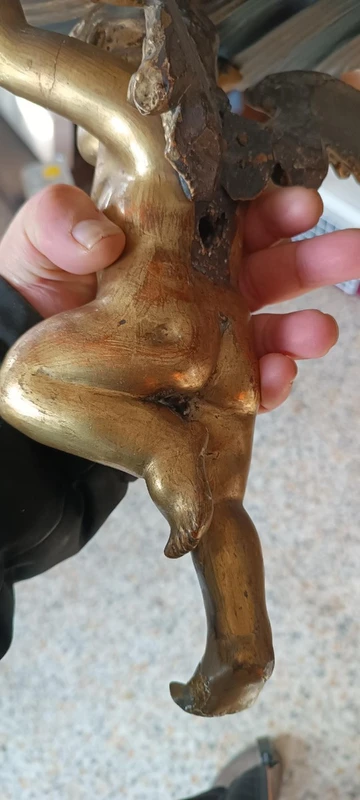 Mensola antica  angelo in legno dorato fine 700 , manifattura italiana