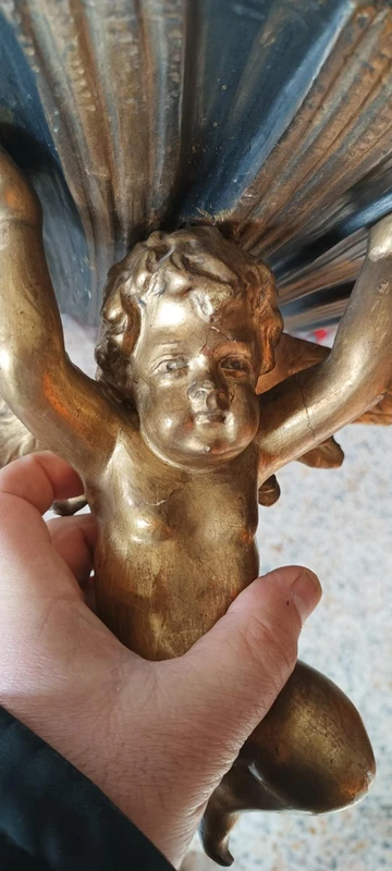 Mensola antica  angelo in legno dorato fine 700 , manifattura italiana