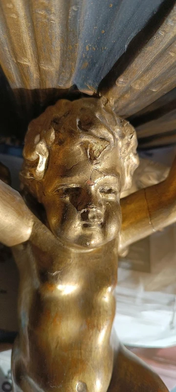 Mensola antica  angelo in legno dorato fine 700 , manifattura italiana