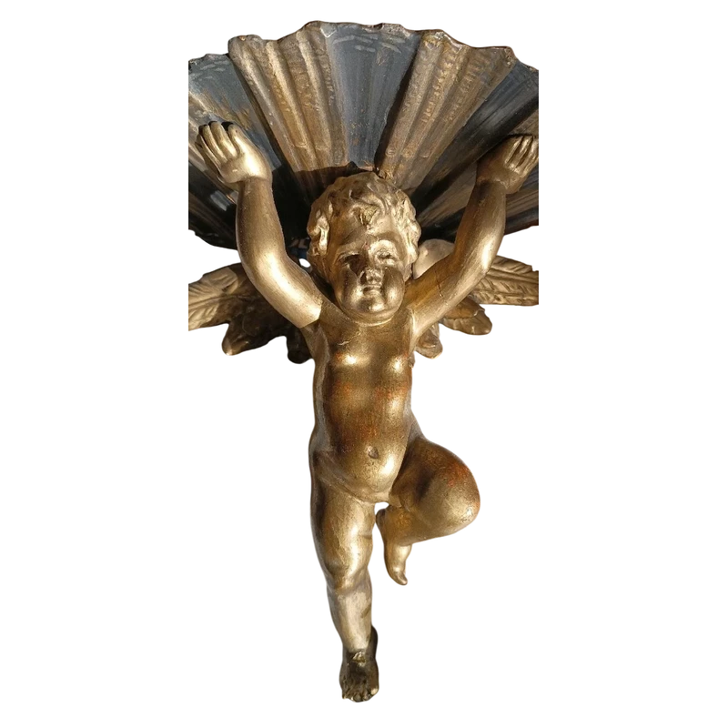 Mensola antica  angelo in legno dorato fine 700 , manifattura italiana