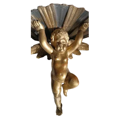 Mensola antica  angelo in legno dorato fine 700 , manifattura italiana