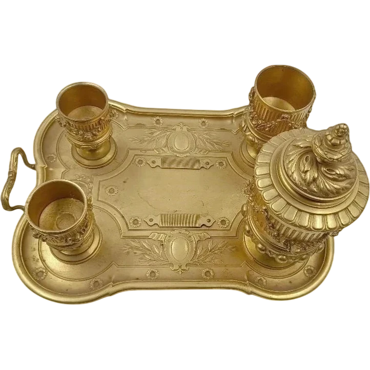 Large mercury-gilt bronze inkwell of the Napoleon III0 period