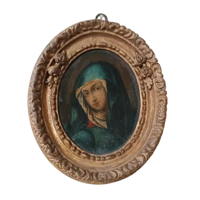 Antico dipinto ovale cornice antica ,volto Madonna