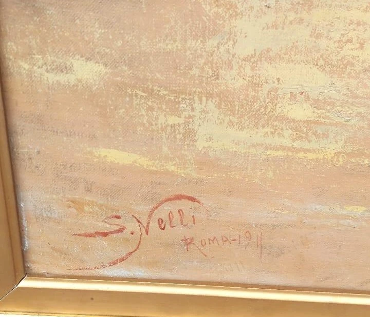 Grande dipinto olio su tela datato e firmato -SILVIO NELLI (1872-1921) -H.216 CM