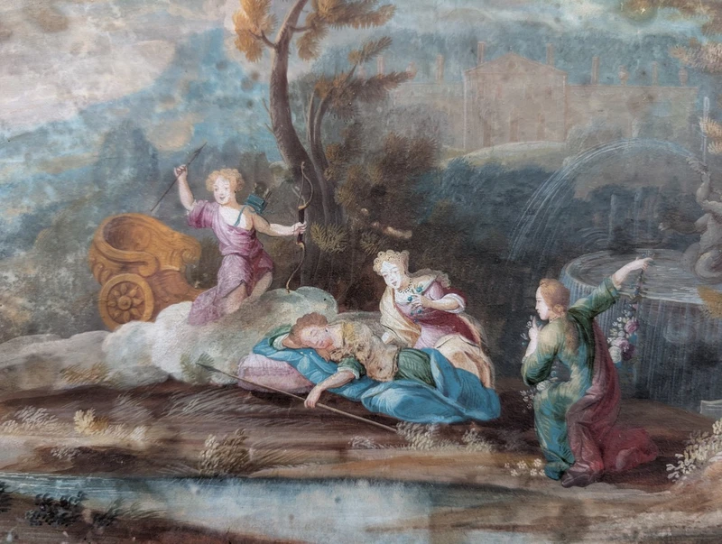 Gouache Luigi XV scena rococò XVIII secolo