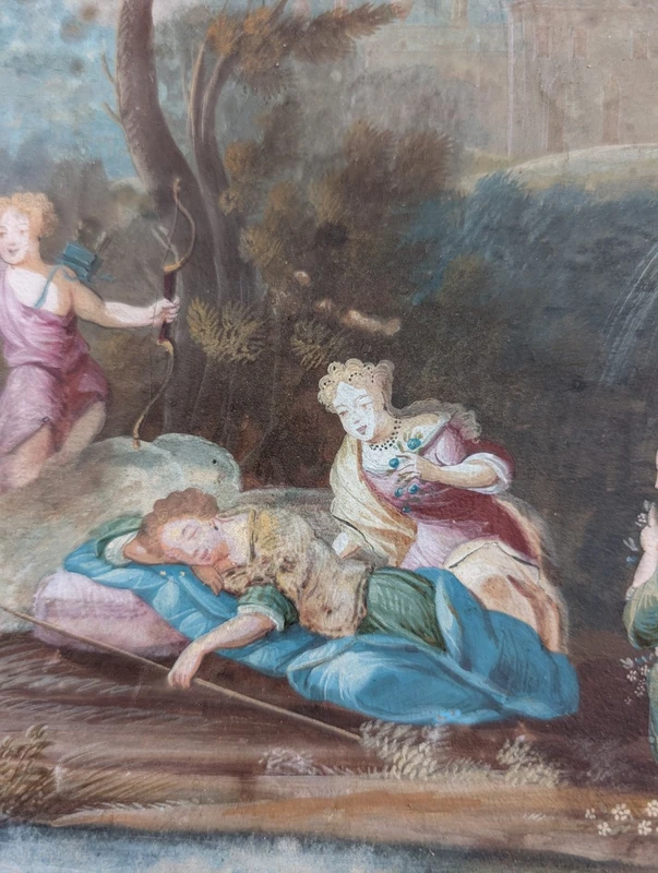 Gouache Luigi XV scena rococò XVIII secolo