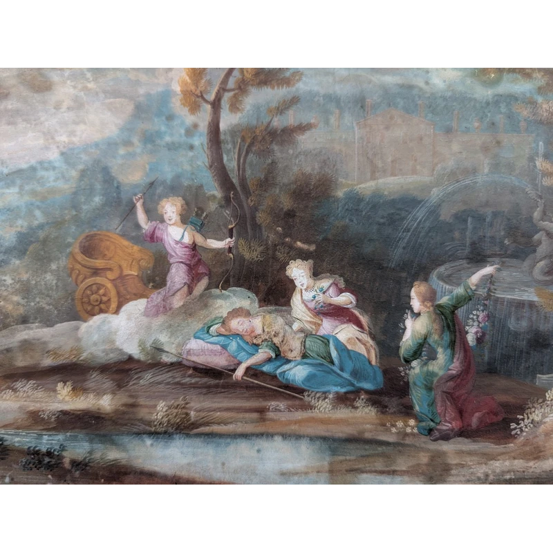 Gouache Luigi XV scena rococò XVIII secolo