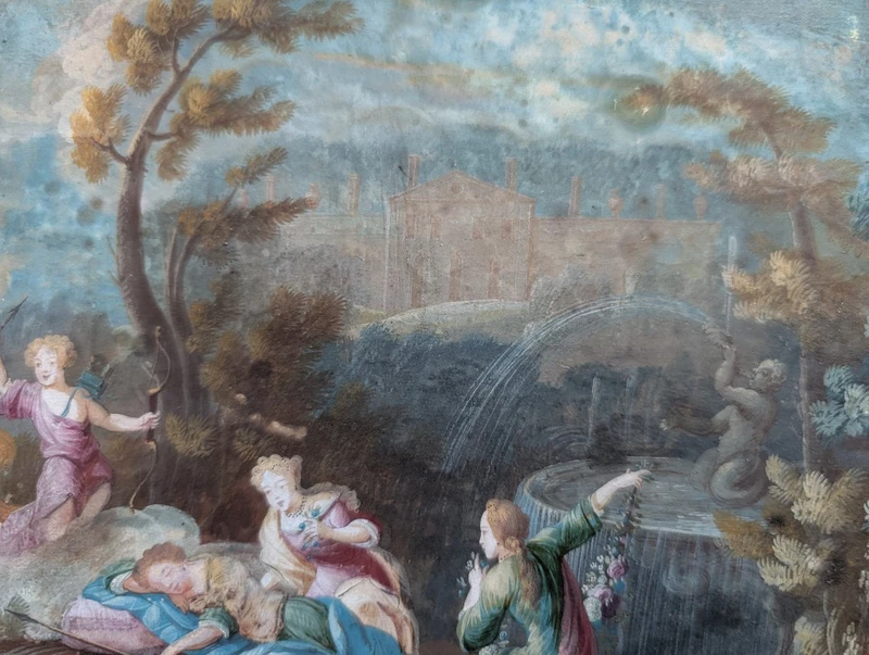 Gouache Luigi XV scena rococò XVIII secolo