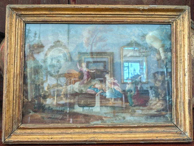 Gouache Luigi XV scena rococò XVIII secolo