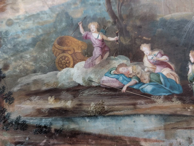 Gouache Luigi XV scena rococò XVIII secolo