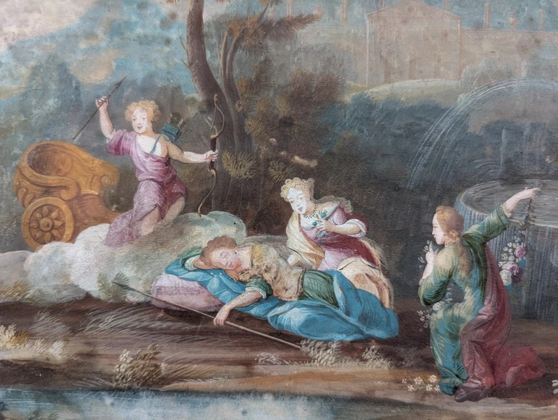 Gouache Luigi XV scena rococò XVIII secolo