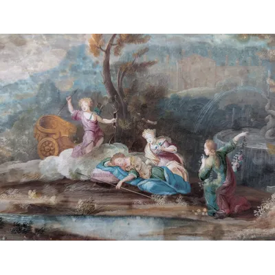 Gouache Louis XV rococo scene 18th century