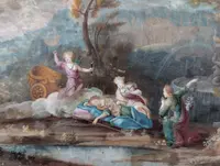 Gouache Luigi XV scena rococò XVIII secolo