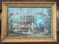 Gouache Luigi XV scena rococò XVIII secolo