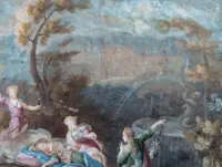 Gouache Luigi XV scena rococò XVIII secolo